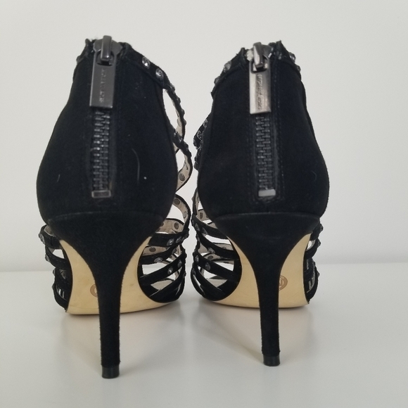 Michael Michael Kors Maddie Jeweled T-Strap Suede Peep Toe Heels Black Size 9 - Picture 6 of 12